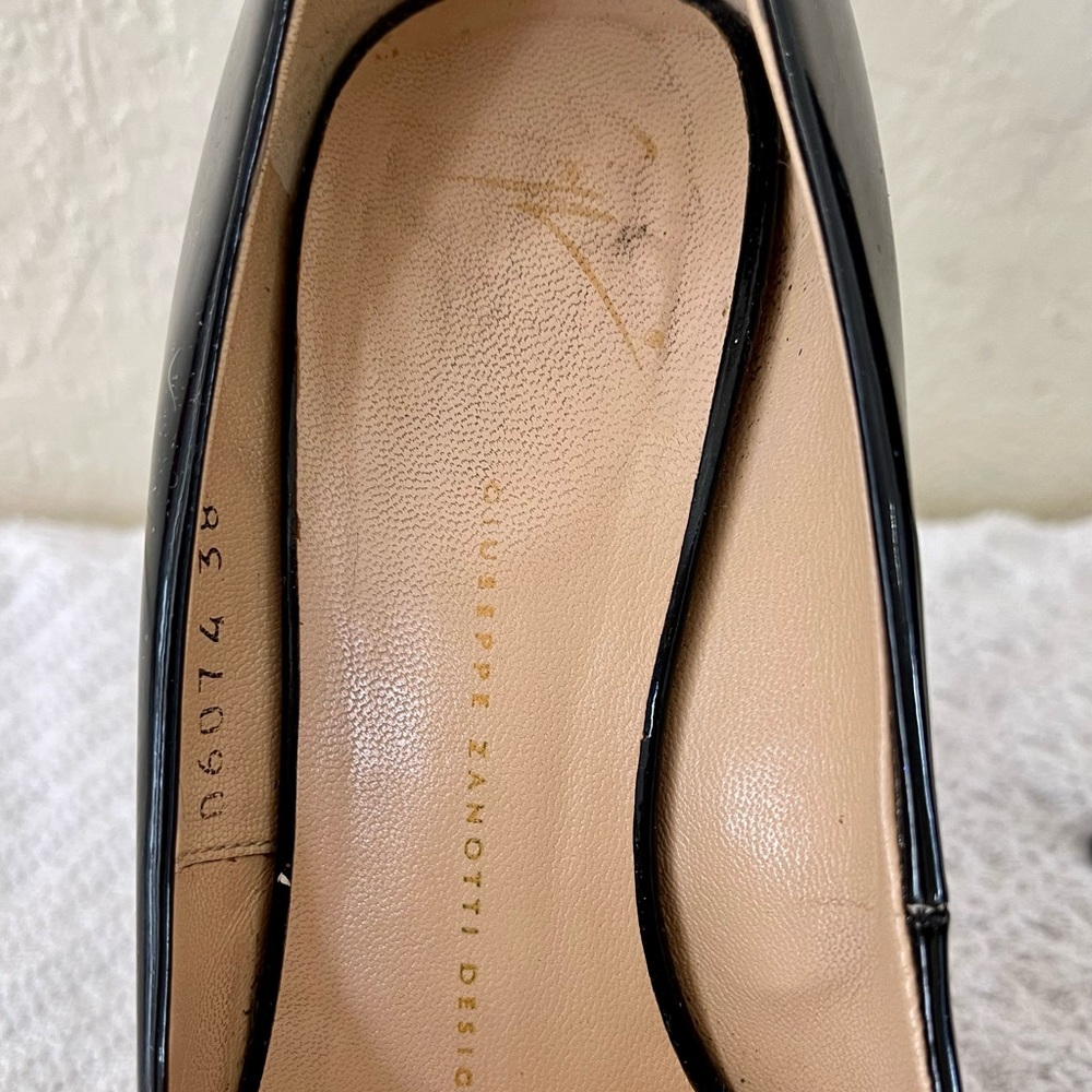 Giuseppe Zanotti Design Italian Black Patent Leather Peep-Toe Pumps Shoes 38 EUC - Picture 5 of 13